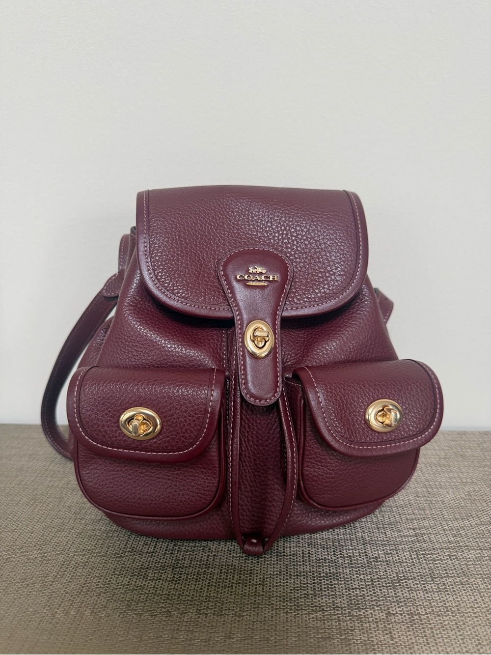 Coach Pebbled Leather Mini Backpack in Burgundy with Gold Hardware